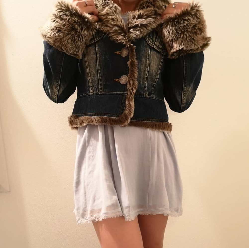 fur trim cropped jean coat